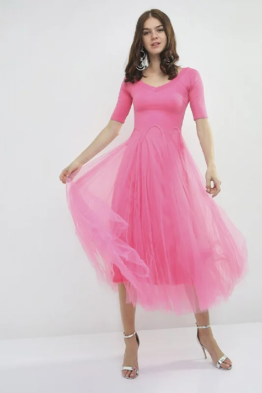 Effortless Looks Pink Ballerina Midi Dress