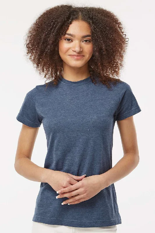 Relaxed Dresses Tultex Womens Fine Jersey Classic Fit Short Sleeve Crewneck T-Shirt - Heather Denim Blue