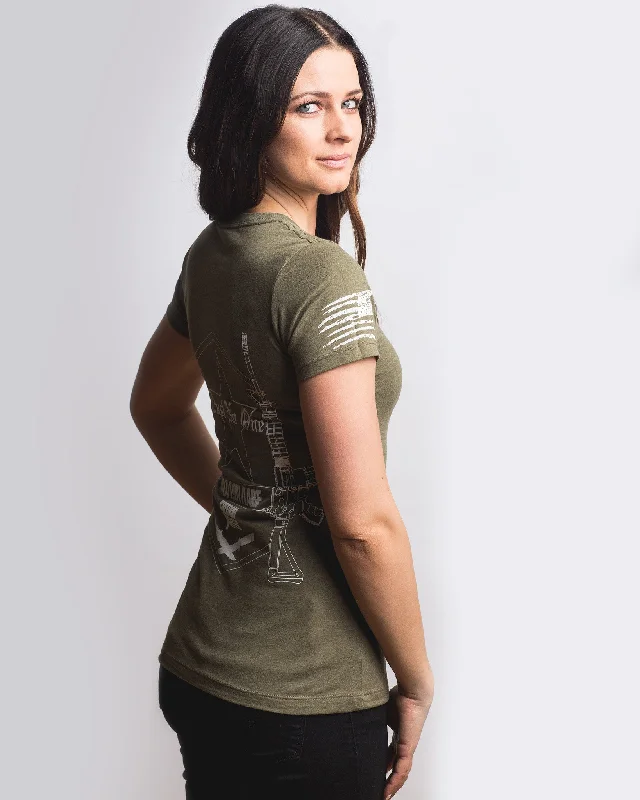 Trendy Casuals Women's Molon Labe Graphic V-Neck - Olive Drab Green