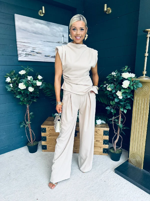 Easy Style Morgan Top And Trouser Set Almond