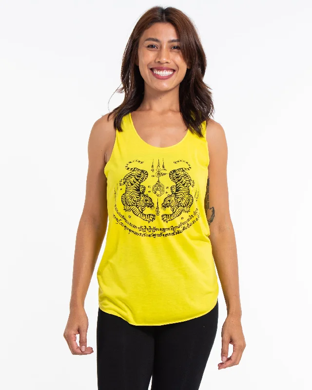 Urban Comfort Womens Tiger Tattoo Tank Top in Yellow