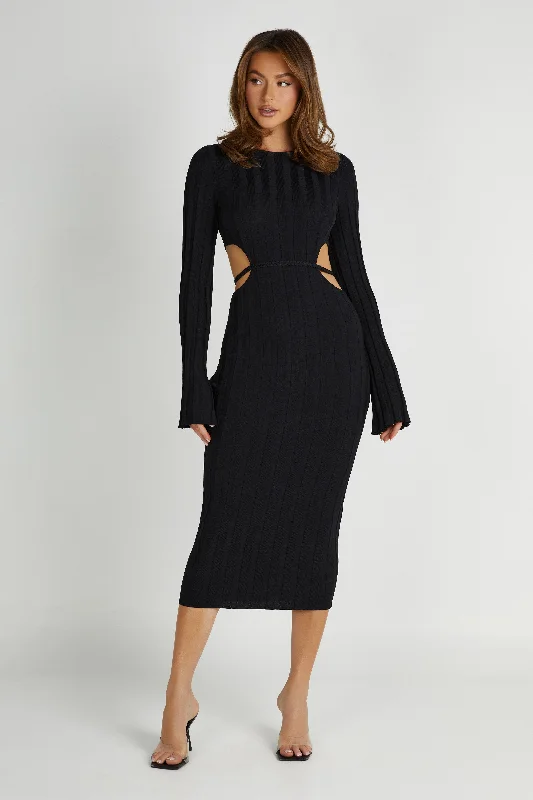 Comfy Chic Elodie Knit Midi Dress - Black