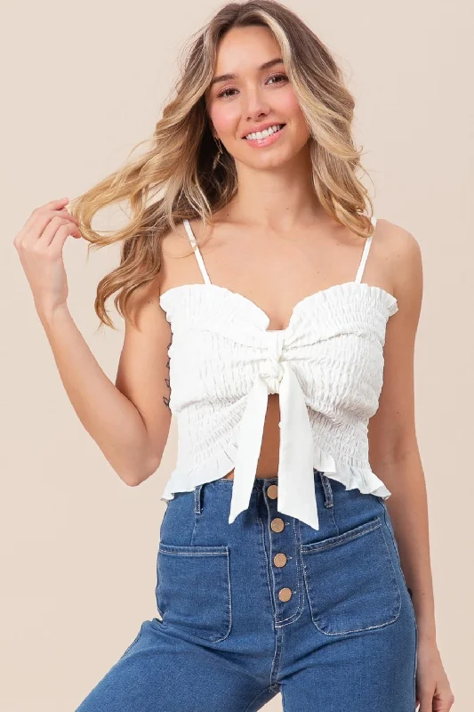 Cozy Outerwear BiBi Ruffled Smocked Ribbon Detail Cami