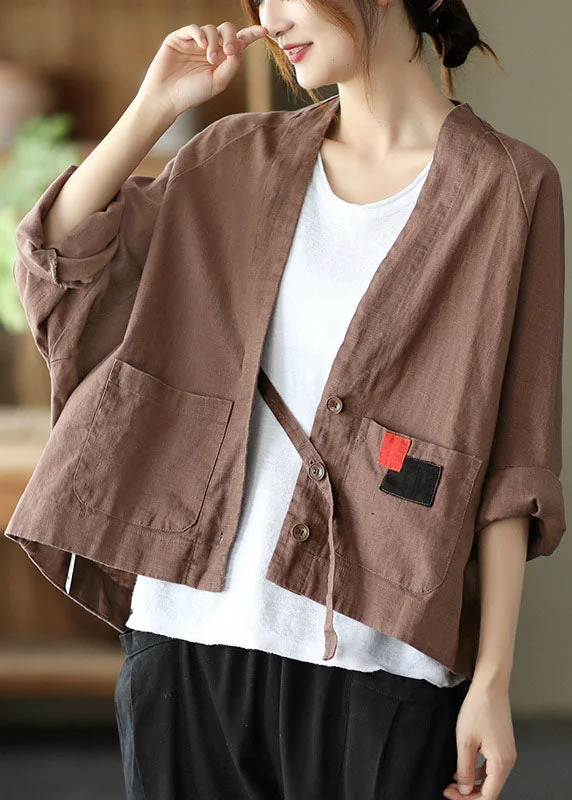 Modern Chic Plus Size Women Chocolate V Neck Casual Coat Spring