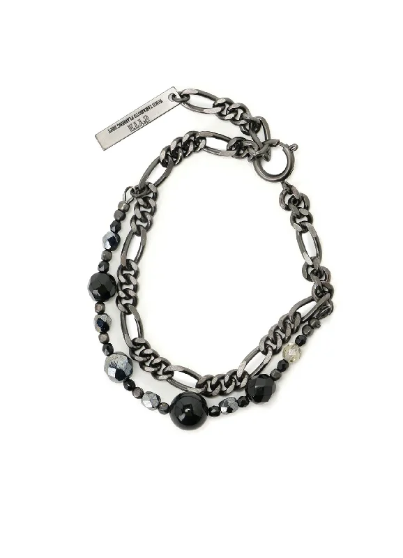 Soft Layers BLACK ONYX + GLASS BEADS BRASS BRACELET