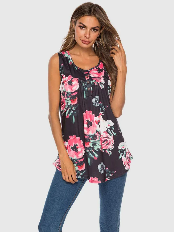 Smart Comfort Wear Flower Printed Round Neck Tank