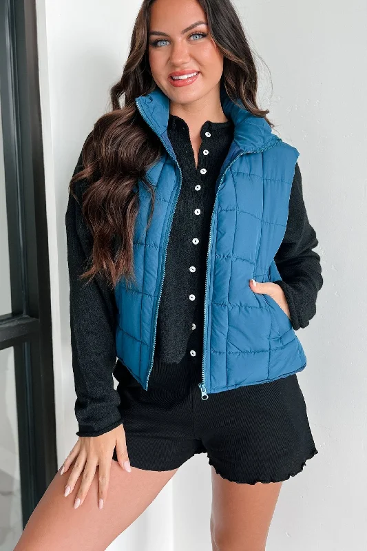 Weekend Comfort Wear Until Next Time Padded Puffer Vest (Dark Seafoam)