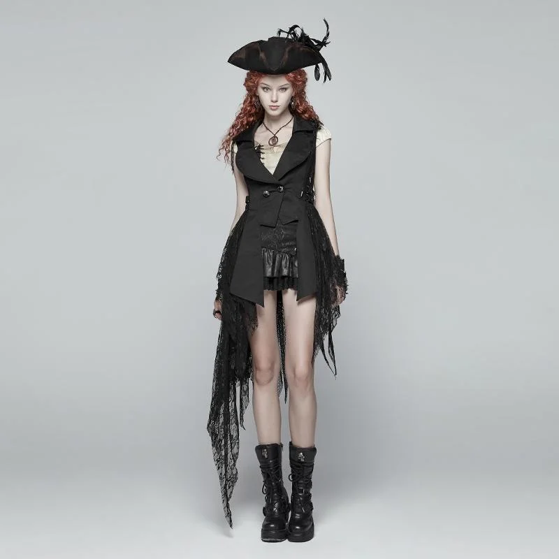 Trendy Wear Women's Goth High-Low Flowing Lace Vest