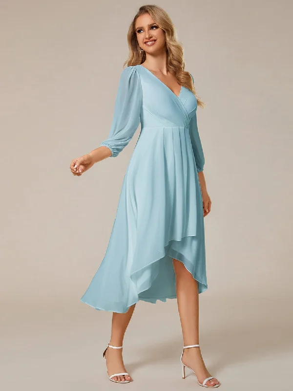 Easygoing Fashion Laura | See-Through Long Sleeves V-Neck A-Line Chiffon Wedding Guest Dress