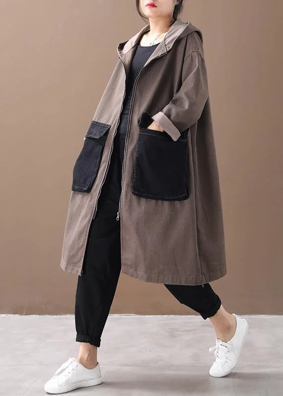 Trendy Wear French hooded Large pockets Fine tunics for women denim khaki Knee winter outwear Trendy Wear French hooded Large pockets Fine tunics for women denim khaki Knee winter outwear