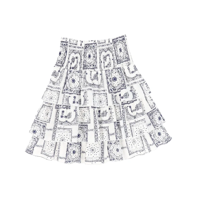 Soft Touch C-19208-Paisely Handkerchief Print Layered Skirt -Navy