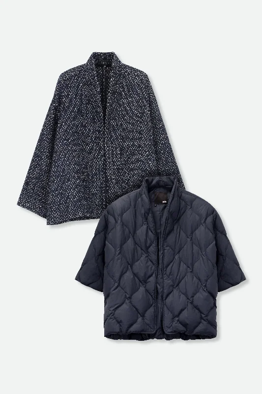 Casual Fit Wear ELENA WOOL JAQUARD & GOOSE DOWN TWO PIECE COAT SET IN NAVY
