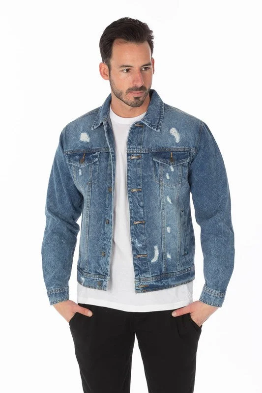 Effortless Elegance Men's Denim Jacket with Distressed
