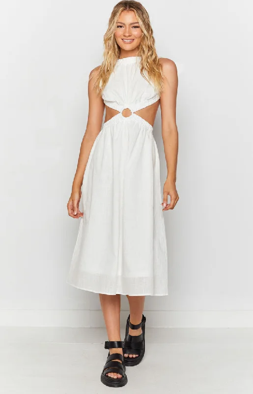Easy Comfort Style Odessa Backless Midi Dress White