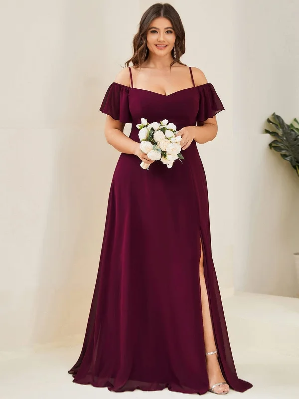Timeless Style Plus Size Cold Shoulder Formal Bridesmaid Dress with Side Slit