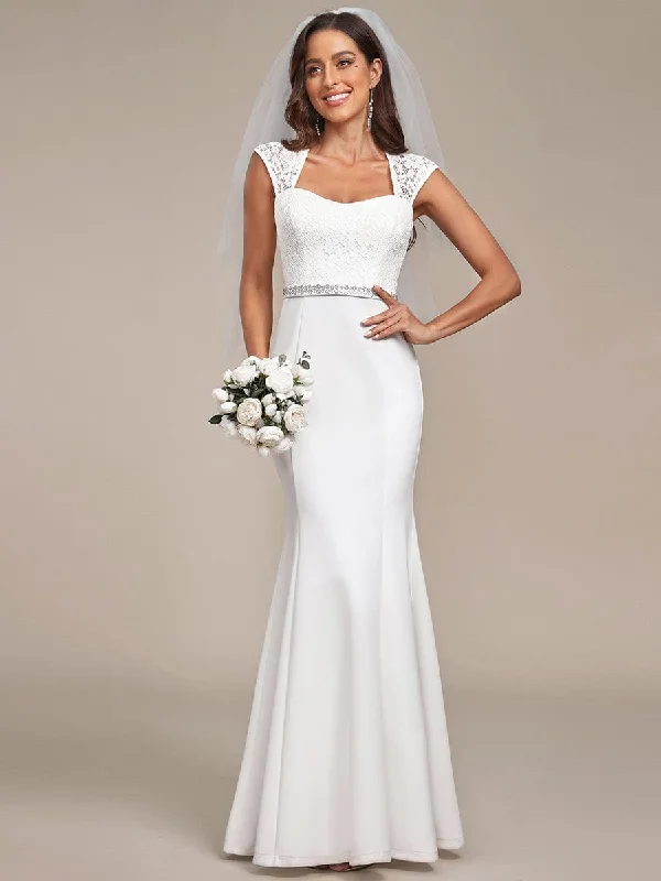 Cozy Fitting Simple Cap Sleeve Sweetheart Mermaid Style Wedding Dress