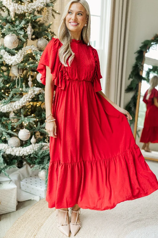 Sporty Comfort All The Good Red Ruffled Midi Dress
