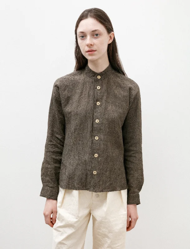 Warm Wear Mandarin Collar Shirt Walnut Linen