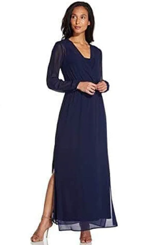 Simple Comfort Adrianna Papell AP1D104303 - Long Sleeves V-Neck Long Dress