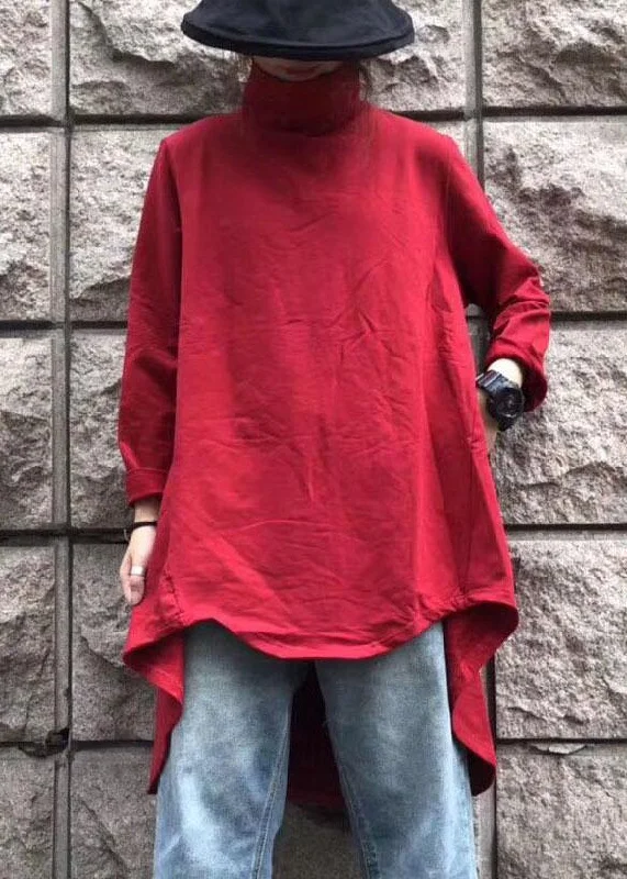 Casual Fit Wear Modern high neck cotton clothes For Women Inspiration red blouses autumn Casual Fit Wear Modern high neck cotton clothes For Women Inspiration red blouses autumn