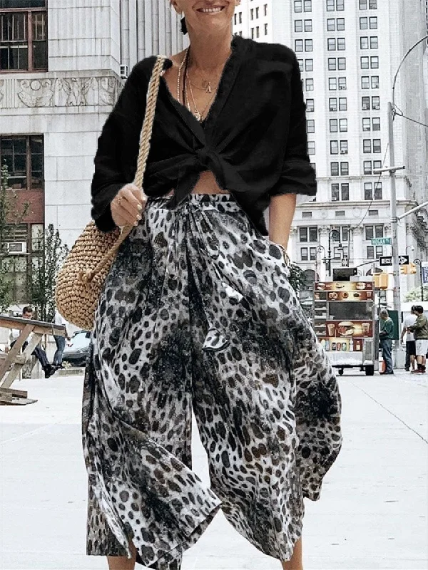 Timeless Style Fashionable Retro Casual Loose Shirt Tops Leopard Print Suit