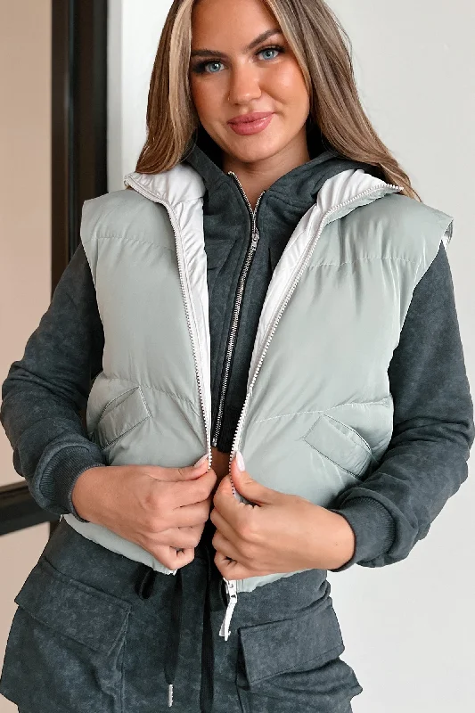 Soft Style Out Exploring Crop Puffer Vest (Sage)