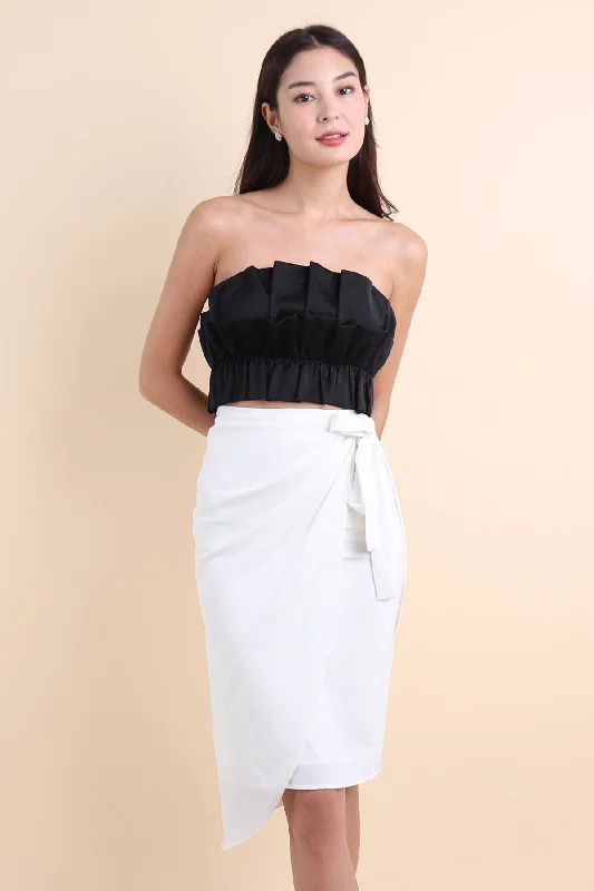 Soft Textures VERA TIE DRAPE SKIRT IN WHITE