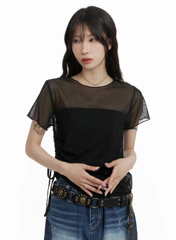 Effortless Outfits Solid Mesh Tee CA408