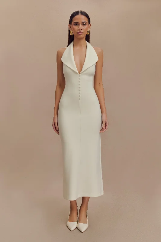 Versatile Comfort Annita Crepe Halter Midi Dress - Ivory