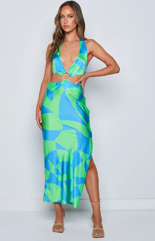 Modern Chic Underwater Green Print Midi Dress