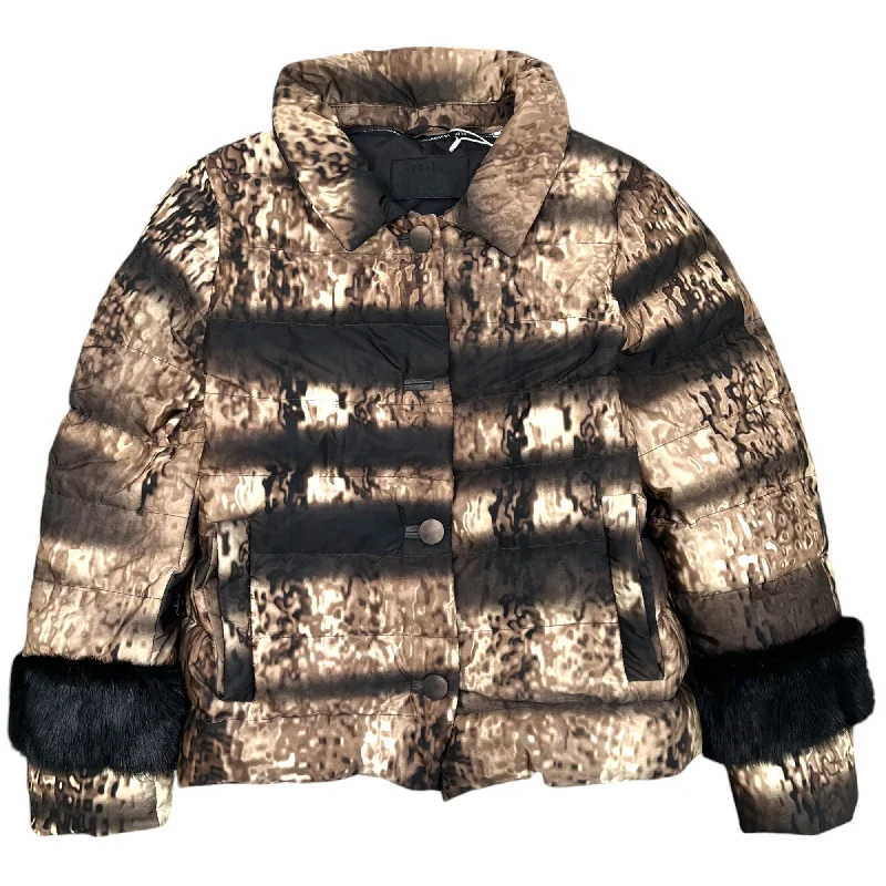 All-Day Wear Women's Printed Fur Cuff Down Jacket Brown Size IT 40 / UK 8