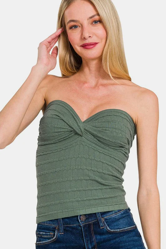 Smart Casuals Zenana Ruched Twisted Sweetheart Neck Top