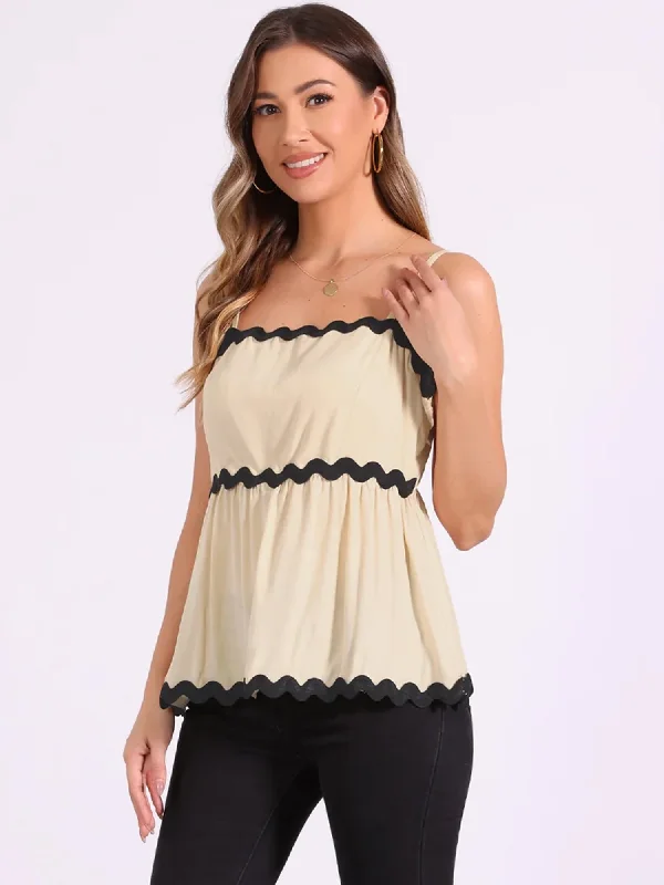 Cozy Layers Adjustable Spaghetti Straps Sleeveless Contrast Color Peplum Tops