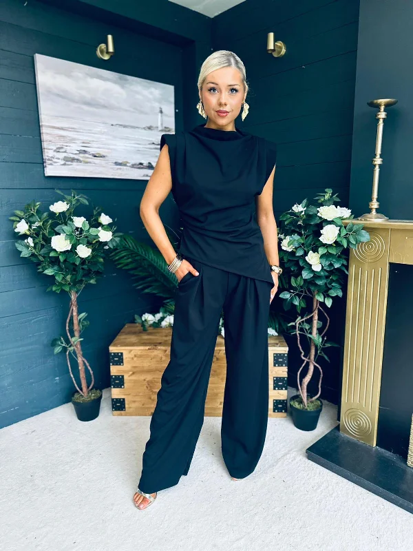 Casual Chic Wear Morgan Top And Trouser Set Black