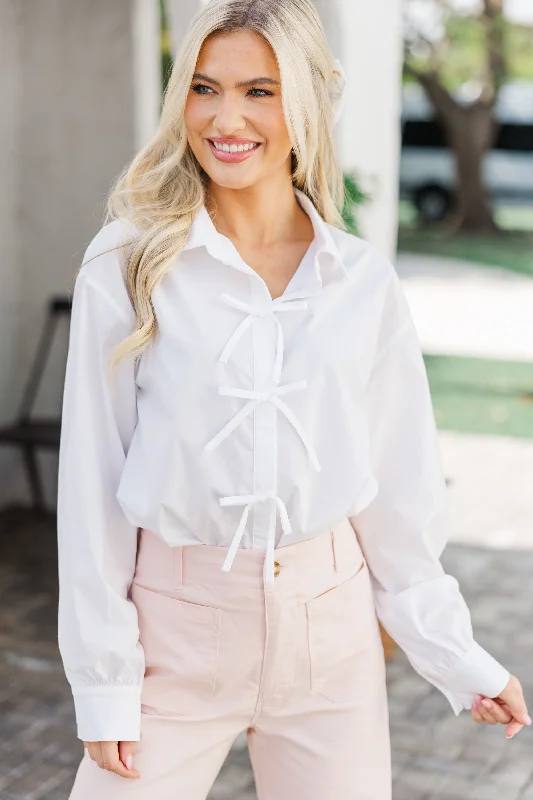 Casual Chic Wear Dive In White Bow Detail Collared Shirt
