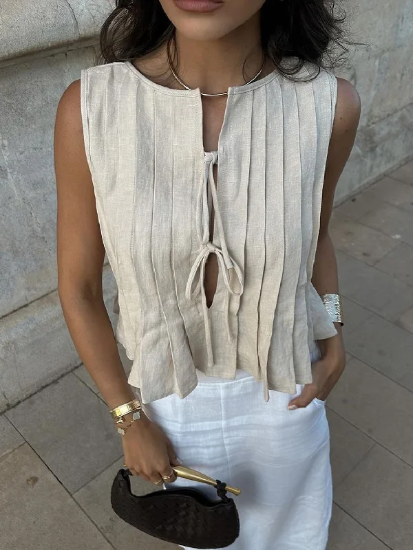 Versatile Style Lovelet Pleated Tied Round Neck Vest