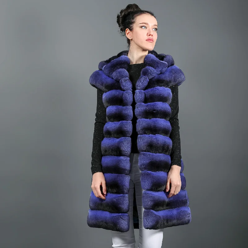 Relaxed Fit Wear Chinchilla fur vest with hood