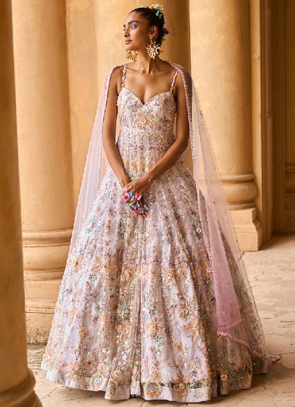Easygoing Fashion Light Grey and Pink Heavy Embellished Anarkali