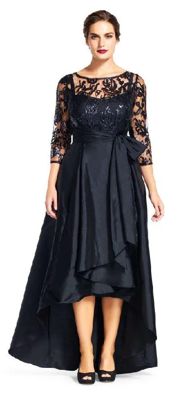 Effortless Outfits Adrianna Papell - 81916970 Quarter Sleeve Ribbon Ornate High Low Gown