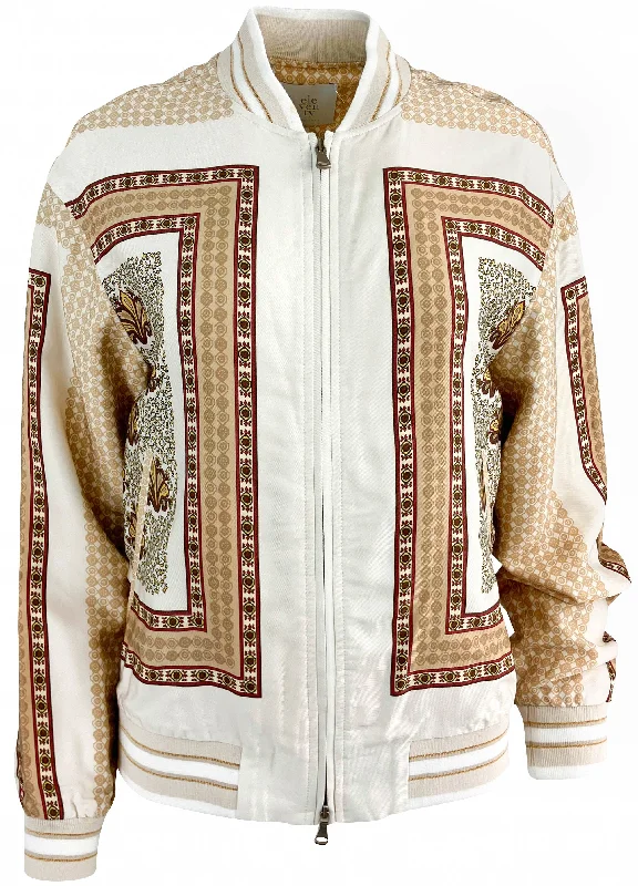 Relaxed Fit Wear Eleventy Scarf Print Bomber Jacket in Cream