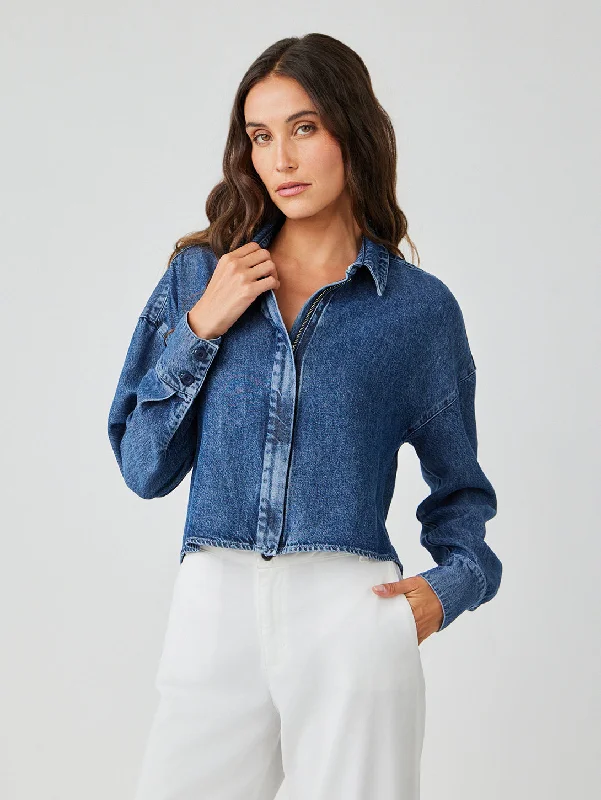 Stylish Jackets Oversized Cropped Shacket - Horizon Wash