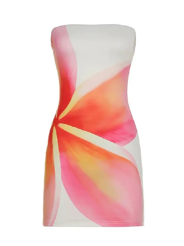 Breezy Comfort Contrast Print Bandeau Mini Dress