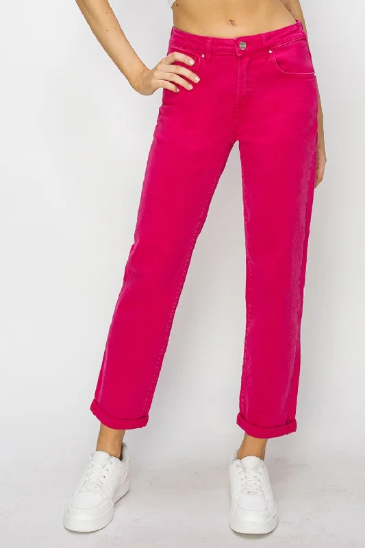 Cozy Outerwear RISEN High Waist Rolled Hem Straight Jeans