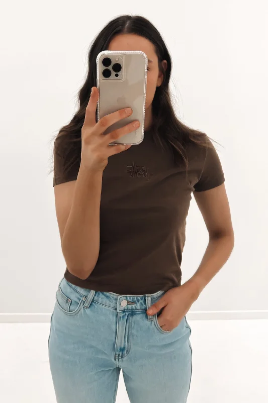 Simple Style Graffiti Slim Tee Brown