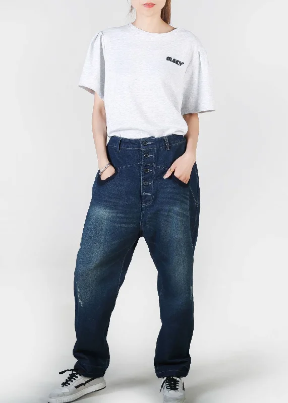 Chic Outfits Vintage Navy Pockets Patchwork Denim Straight Pants Summer