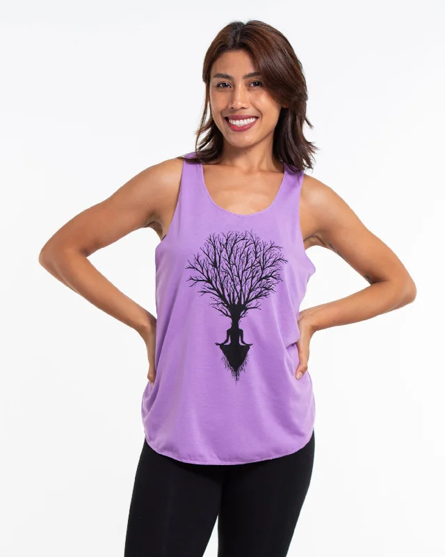 Cozy Fashion Womens Meditation Tree Tank Top in Violet