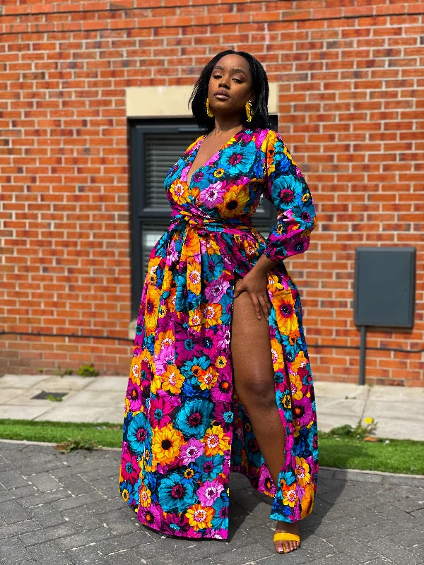 Comfy Pants Avita Ankara Maxi Dress | Pink Floral Multicoloured African Print