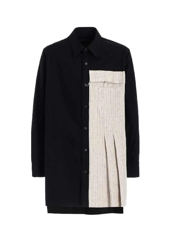 Layered Style COTTON TWILL SHIRT WITH STRIPED PLEATED FABRIC
