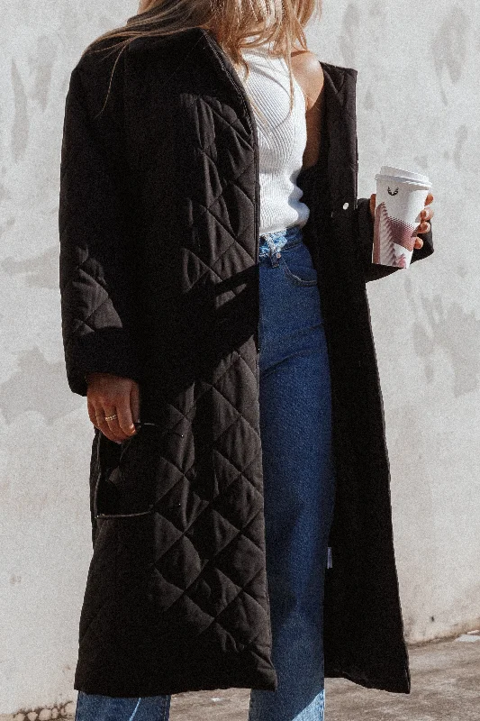 Relaxed Tops Kallie Quilted Tie Front Coat - Black