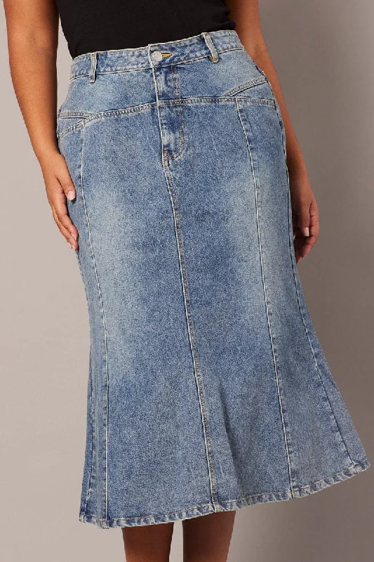 Relaxed Dresses Denim Panel Midi Skirt